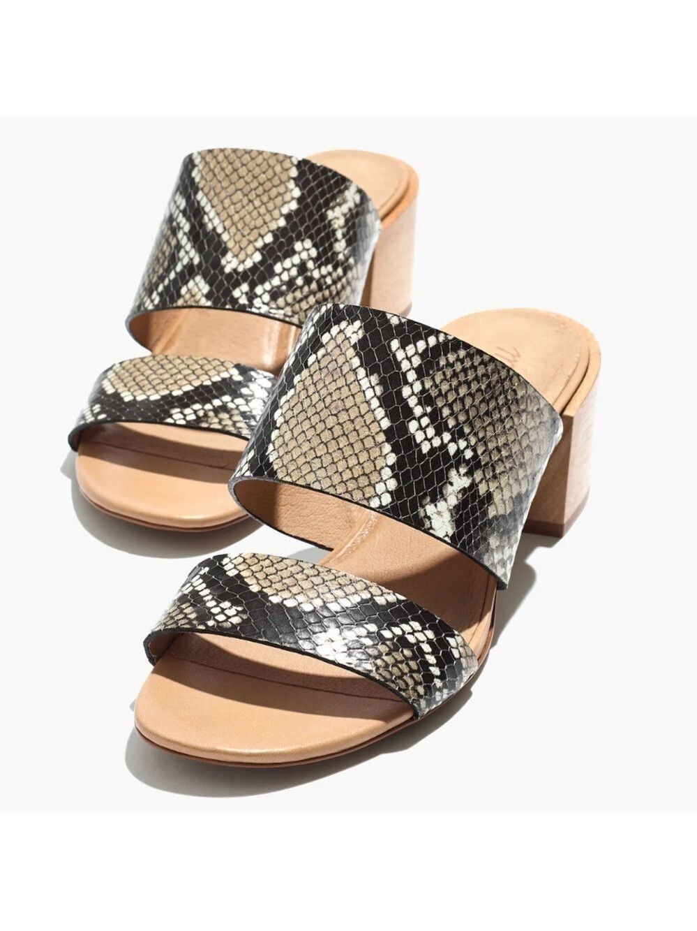Madewell The Kiera Mule Sandal Size 10 in Snake Embossed Leather 2" Heel